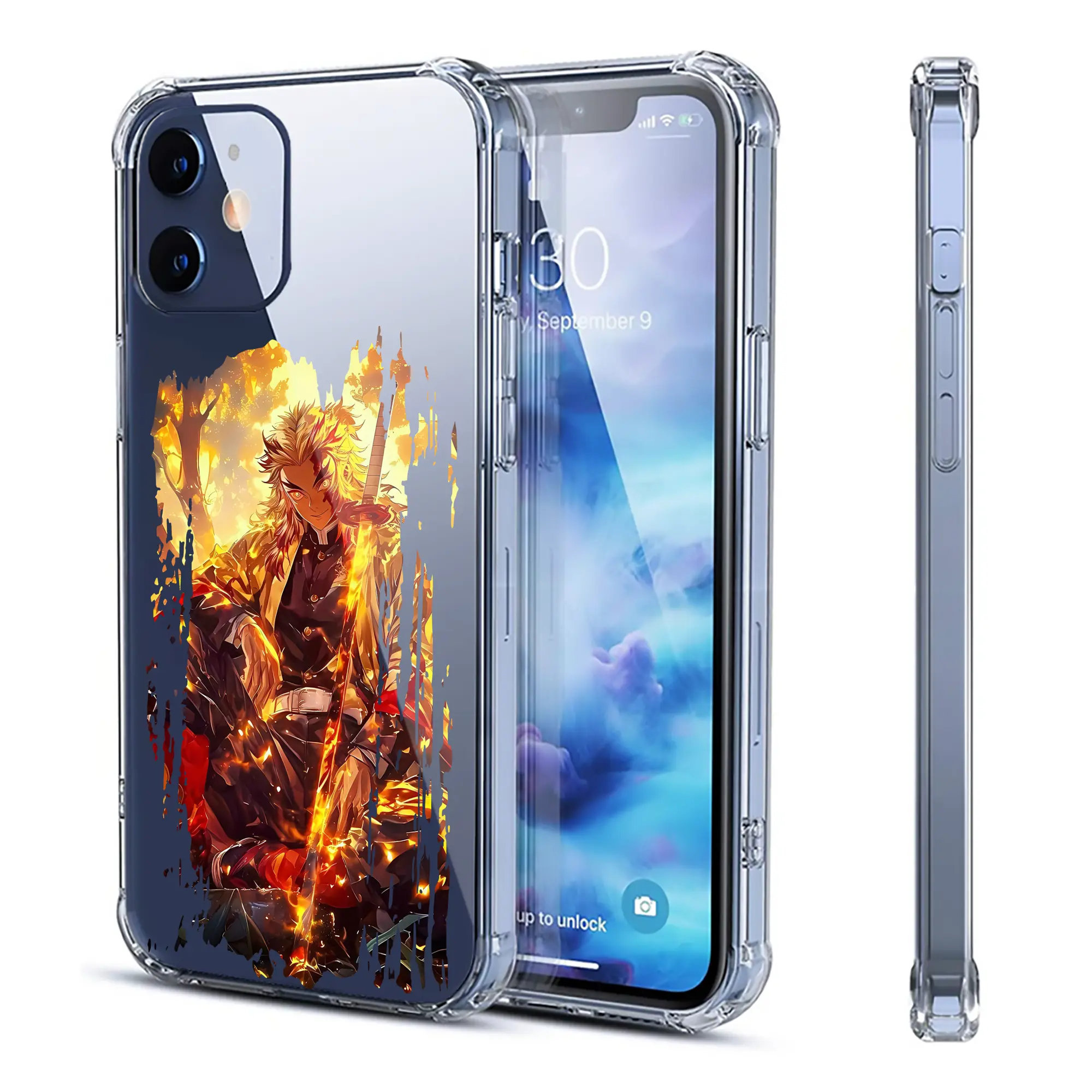 鬼滅の刃 グッズ,煉獄 杏寿郎 - IPhone 12シリーズ対応 ・ 透明スマホケース ・ クリアソフトケース ・ TPU素材 ・ 耐衝撃 ・ 高密着 ・ 防汚 防指紋 ・ 簡単着脱